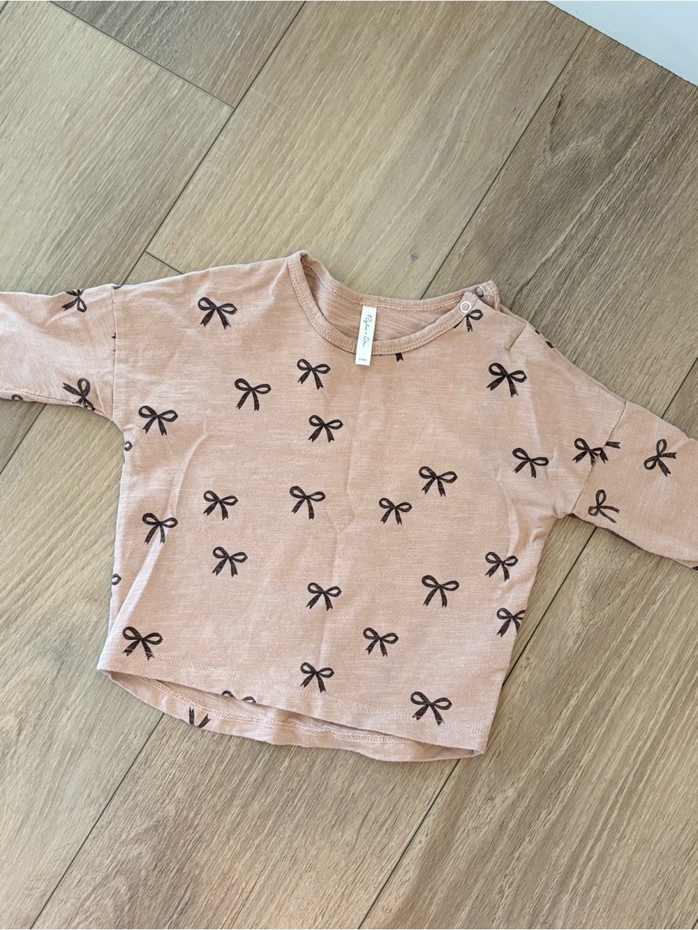 Rylee + Cru Pink Blush Bow Print Long Sleeve Top